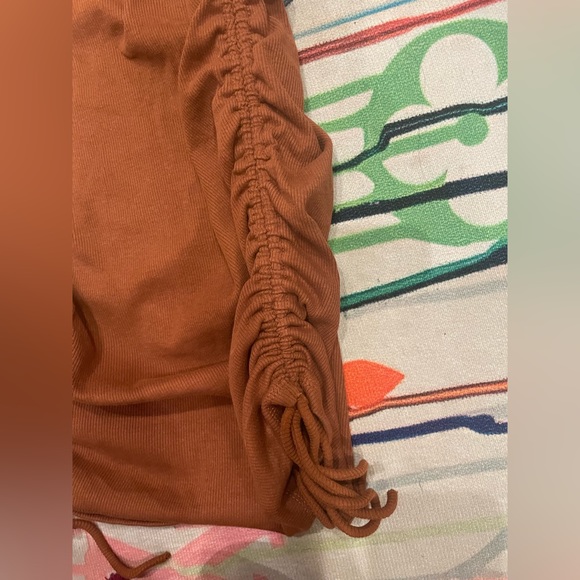 ZARA RUCHED RIBBED DRESS BROWN - Picture 3 of 6